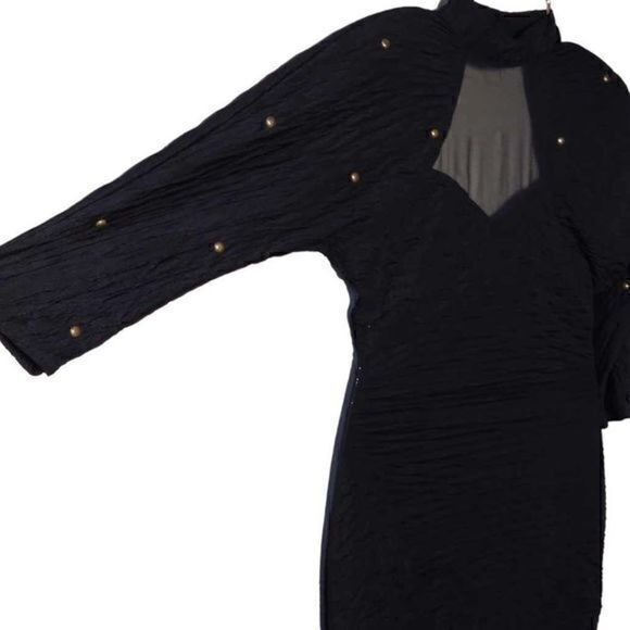 Absolutely! 80s Black Bodycon Mini Dress with Brass Stud Detailing and Choker Ne - Picture 9 of 15